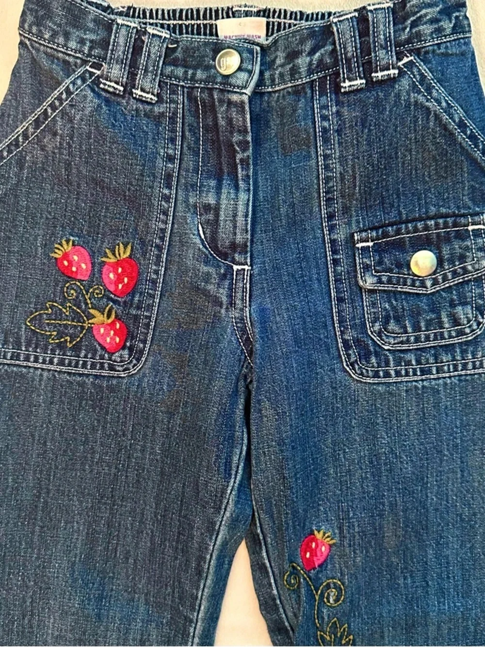 Vintage Gymboree 2003 Strawberry Patch Flare Denim Jeans Girls 5 Embroidered